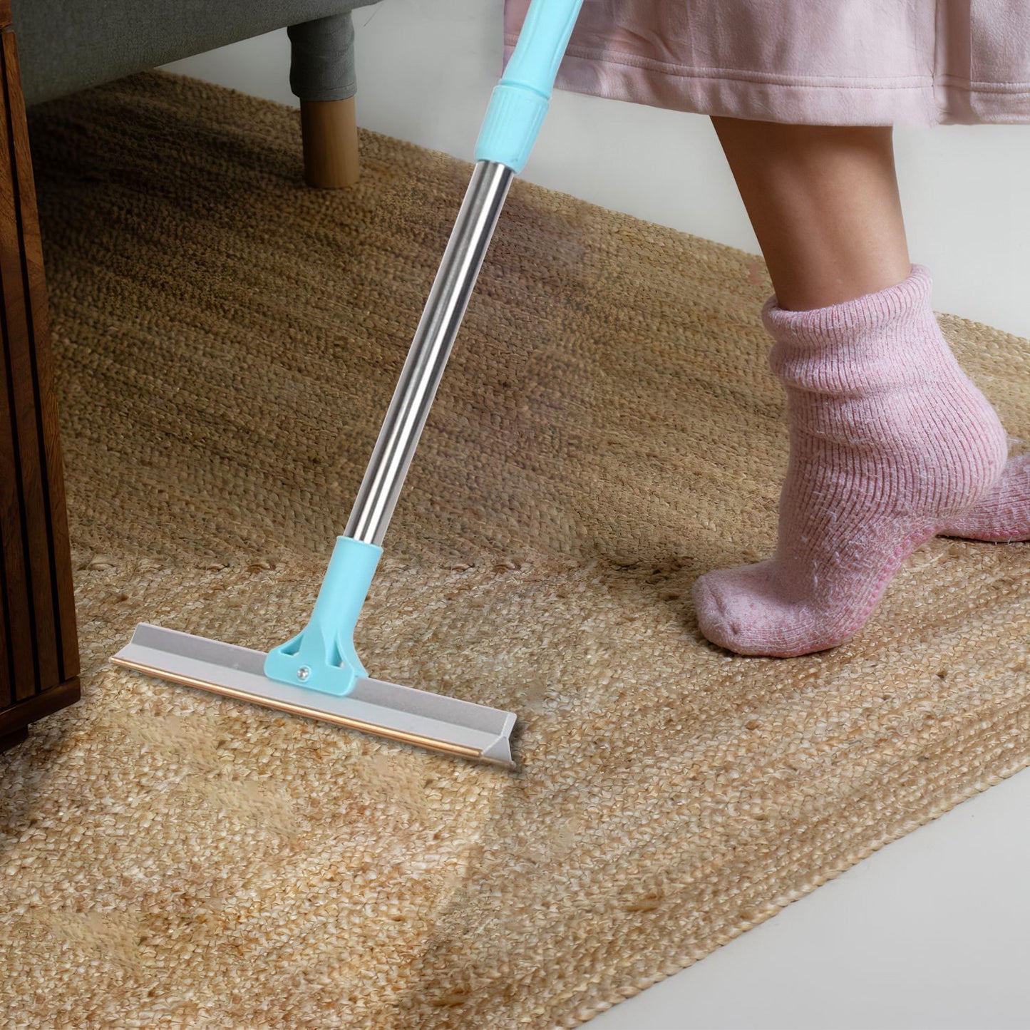 1Pc Pet Hair Removal Rake With 54.33in Adjustable Telescopic Rod Multi-Fabric Dog Cat Hair Scraper Lint Shaver For Carpet Rug Clothes Couch