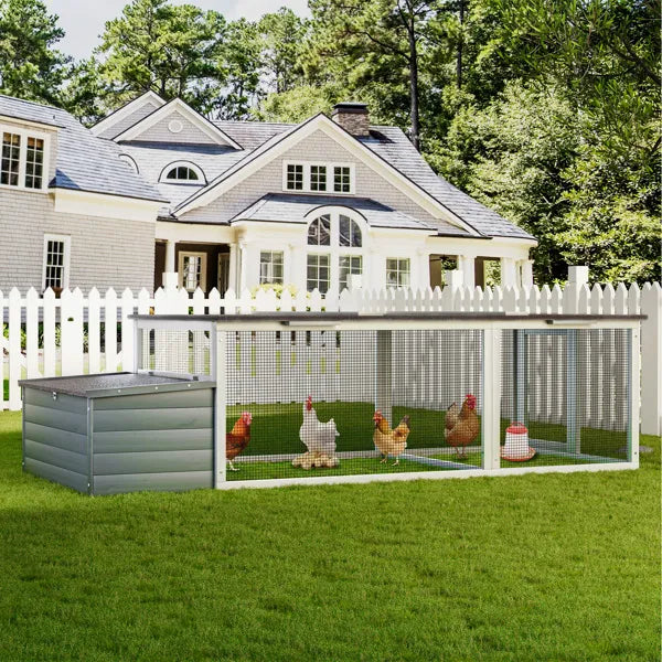 20.93ft Large Wooden Chicken Coop Outdoor Hen House With Nesting Box & Weatherproof Asphalt Roof, Walk-in Poultry Cage With Secure Locks, Metal Mesh Run For Back Yard Farm Use