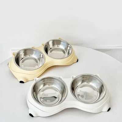 Macaron Pink-Dual Stainless Steel Pet Bowls, 600ml Each, Non-Slip, Dishwasher Safe For Small-Medium Pets