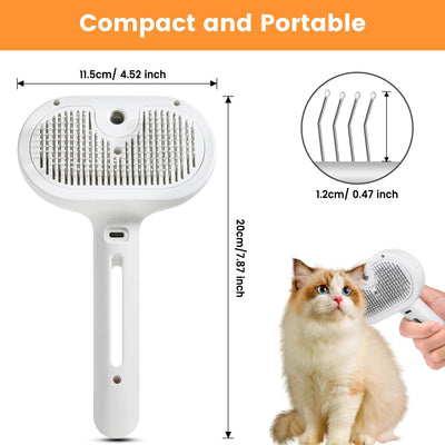 3 In 1 Cat Steam Brush, Pet Steam Brush For Cat Dog Long Short Haired, Pet Spray Hair Removal Comb For Small Animals Shedding & Grooming, Water Mist Spray Brushes With Release Button