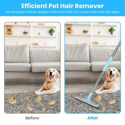 1Pc Pet Hair Removal Rake With 54.33in Adjustable Telescopic Rod Multi-Fabric Dog Cat Hair Scraper Lint Shaver For Carpet Rug Clothes Couch