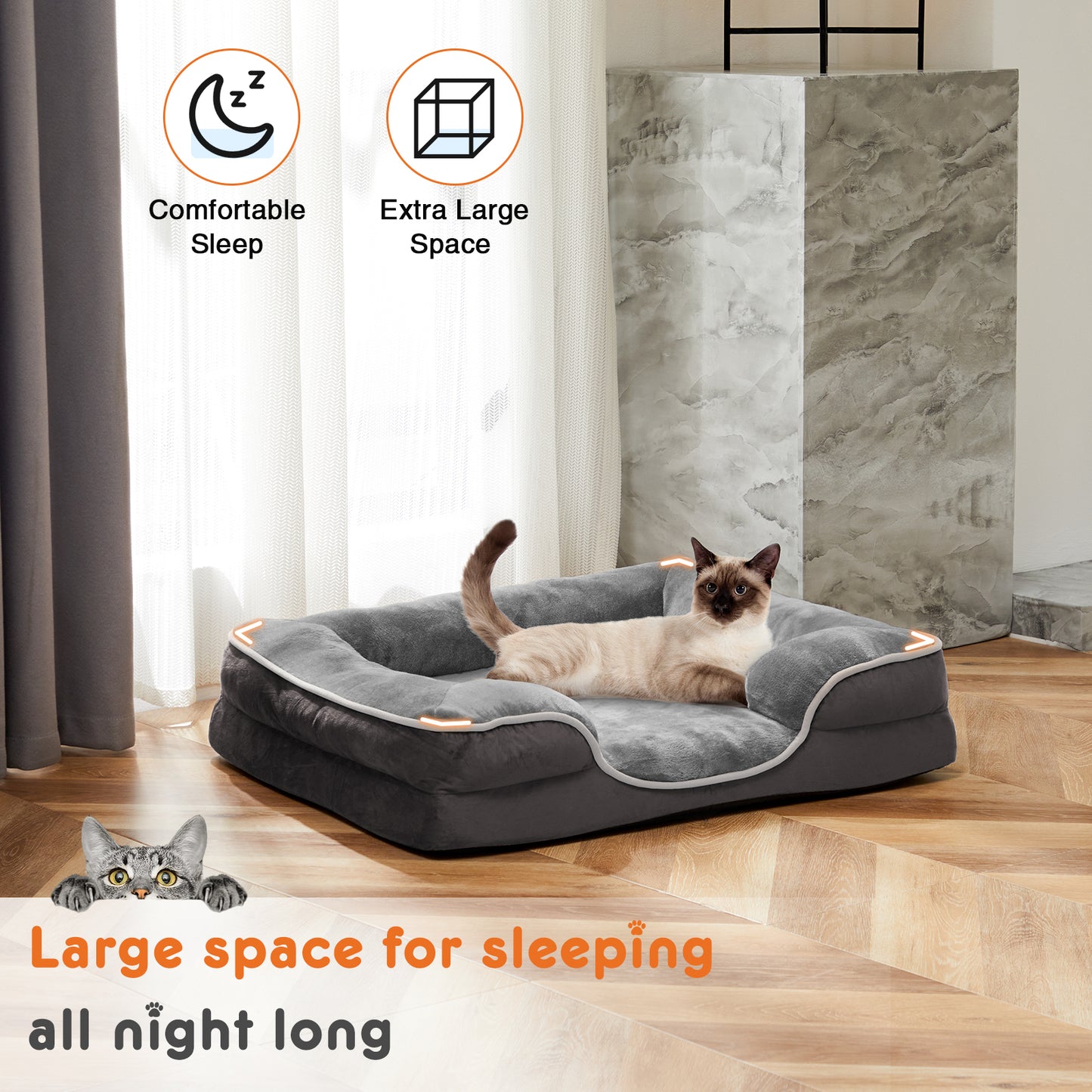Memory Foam Pet Bed For Small Dogs & Cats With Washable Removable Cover Non-Slip Base Waterproof Liner
