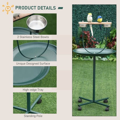 48" Rolling T-Stand Bird Training Activity Playground With Perch