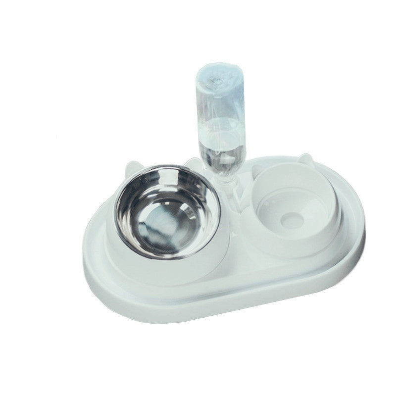 Stainless Steel Dog Bowl Double Bowl Cervical Protection Oblique Mouth Hot Pet Food Basin Supplies