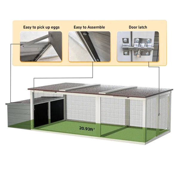 20.93ft Large Wooden Chicken Coop Outdoor Hen House With Nesting Box & Weatherproof Asphalt Roof, Walk-in Poultry Cage With Secure Locks, Metal Mesh Run For Back Yard Farm Use