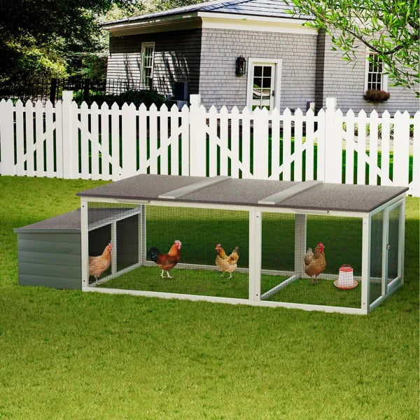 20.93ft Large Wooden Chicken Coop Outdoor Hen House With Nesting Box & Weatherproof Asphalt Roof, Walk-in Poultry Cage With Secure Locks, Metal Mesh Run For Back Yard Farm Use
