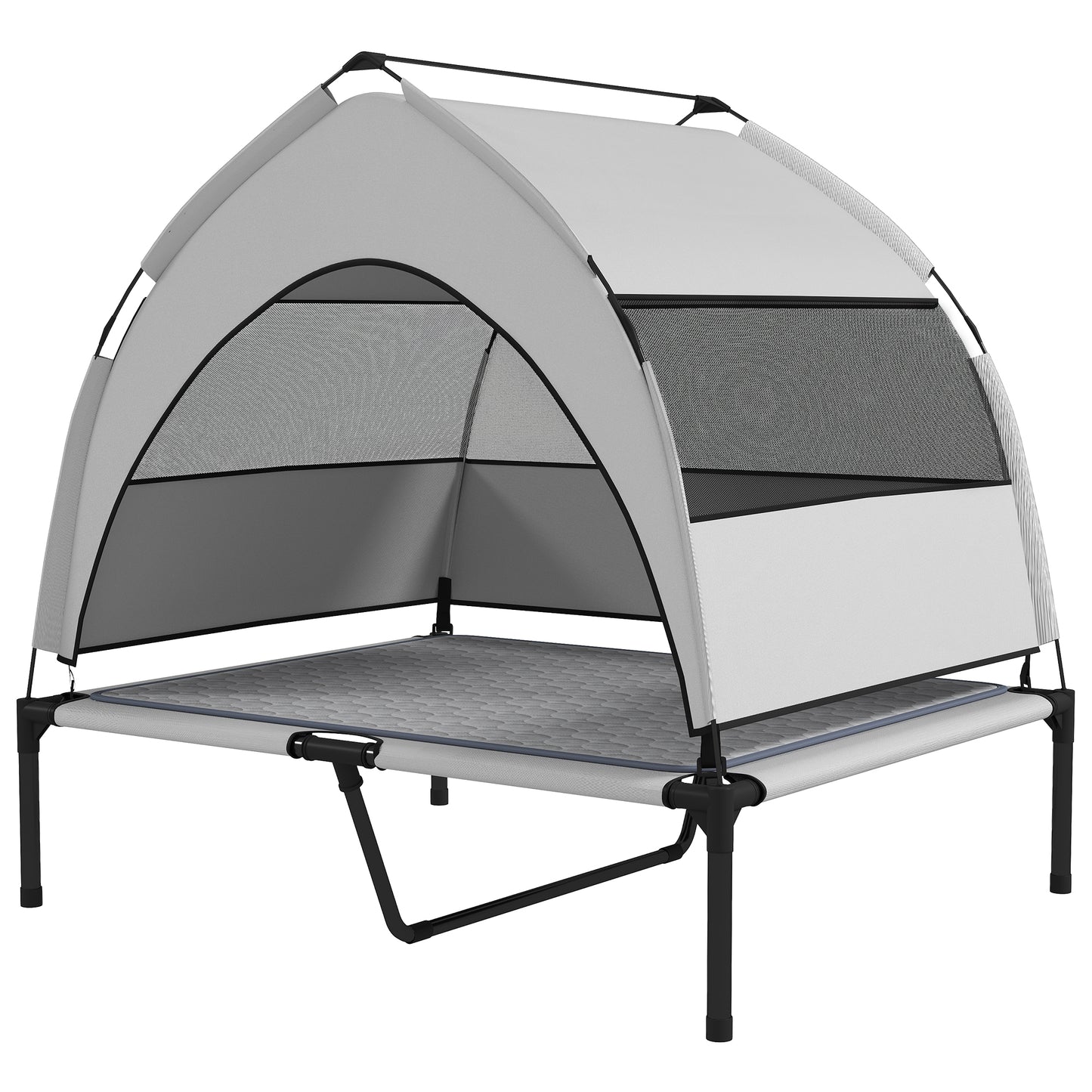 Elevated Dog Bed with Removable Canopy, Portable Outside Raised Pet Cot with Cooling Pad, Storage Bag, 36" x 29.5" x 35"