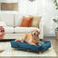 Raised Dog Couch with Comfortable Cushion, Pine Wood Legs, Foot Pads for Large-Sized Dogs Indoor Use, Dark Blue