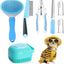 7pcs Pet Grooming Kit, Self-Cleaning Brush Shedding Kit With Nail Clipper, Flea Comb, Shampoo Bath Brush, Finger Toothbrush
