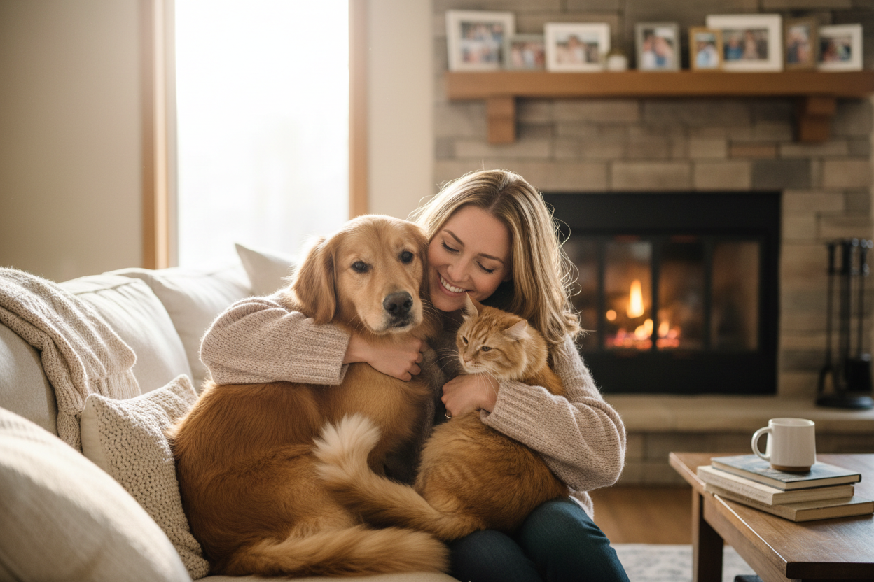 Pet owner with pets